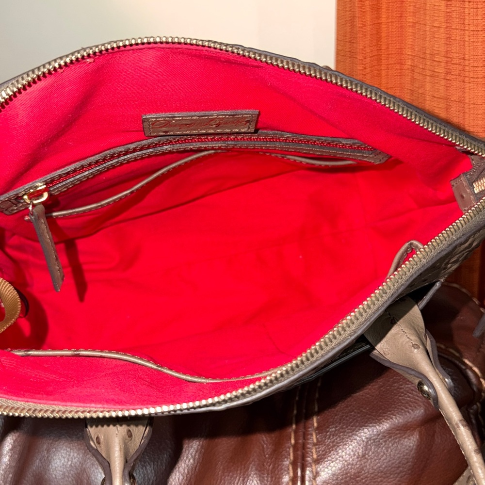 SOLD🔥🔥🔥Dooney & Bourke Ostrich Domed Grey Leather Satchel Handbag Shoulder Bag - Picture 10 of 13
